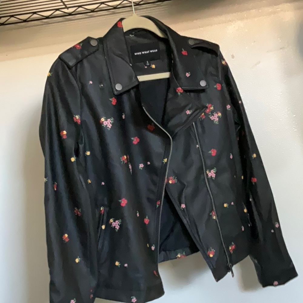 Faux Leather jacket with floral designs